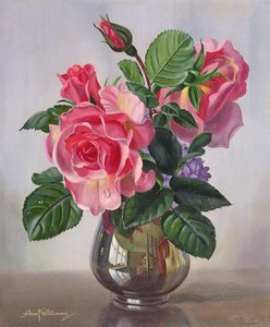 Lady Sylvia Roses in a Silver Vase